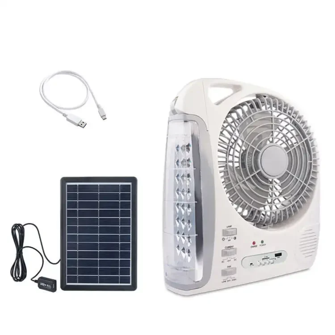 Ventilador Recargable Panel Solar 6 En 1